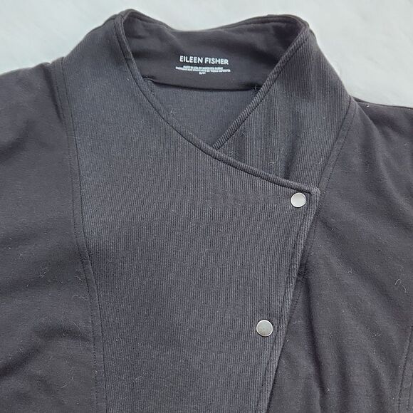 Eileen Fisher -975 Asymmetric Rib Snap Sweater Moto Jacket Organic Cotton Small - Picture 6 of 11